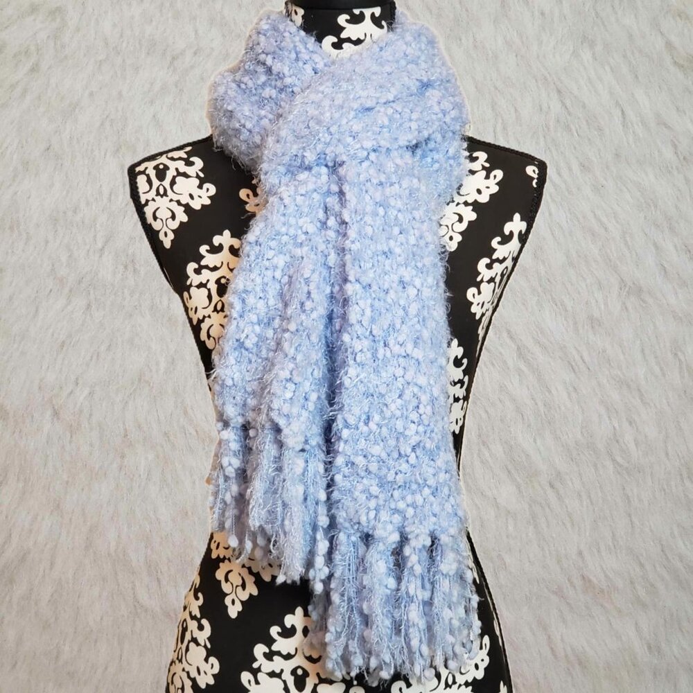 NEW!! Liz Claiborne Super Soft Blue Fringed Textured Stylish Oblong Neck Scarf